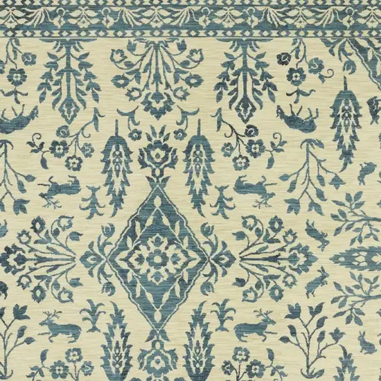 Ivory And Blue Oriental Area Rug With Fringe Photo 7