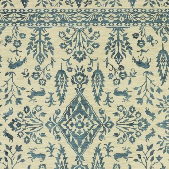 Ivory And Blue Oriental Area Rug With Fringe Photo 7