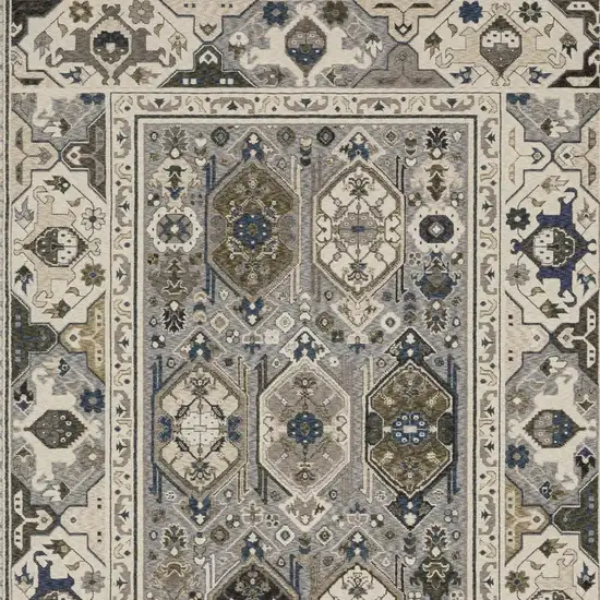 Ivory And Blue Oriental Area Rug With Fringe Photo 8