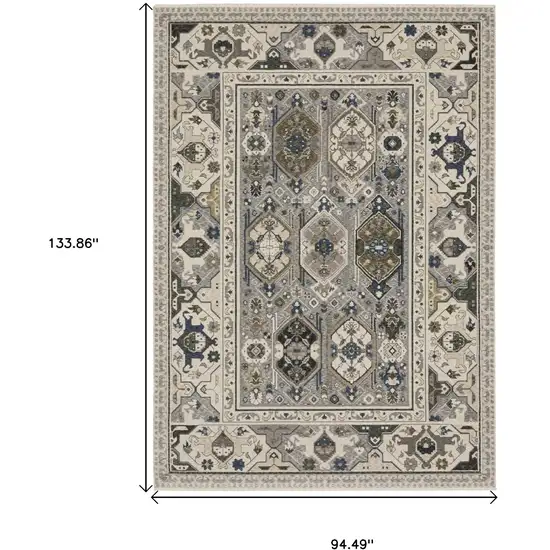 Ivory And Blue Oriental Area Rug With Fringe Photo 3