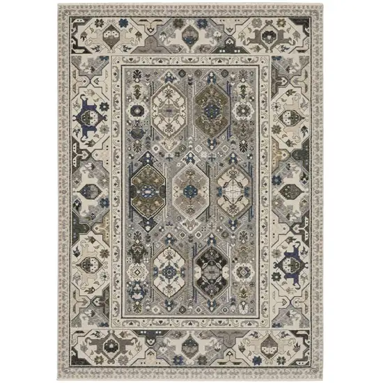 Ivory And Blue Oriental Area Rug With Fringe Photo 8