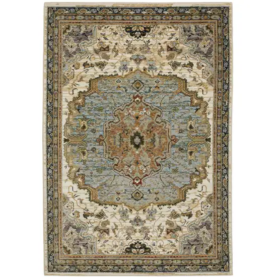 Ivory And Blue Oriental Area Rug Photo 2