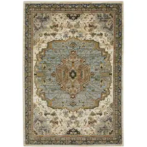 Photo of Ivory And Blue Oriental Area Rug