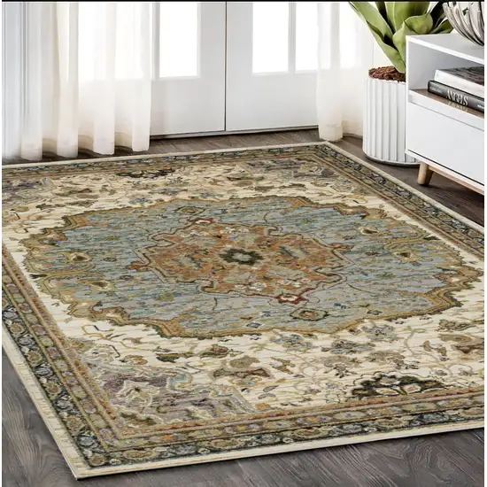 Ivory And Blue Oriental Area Rug Photo 1