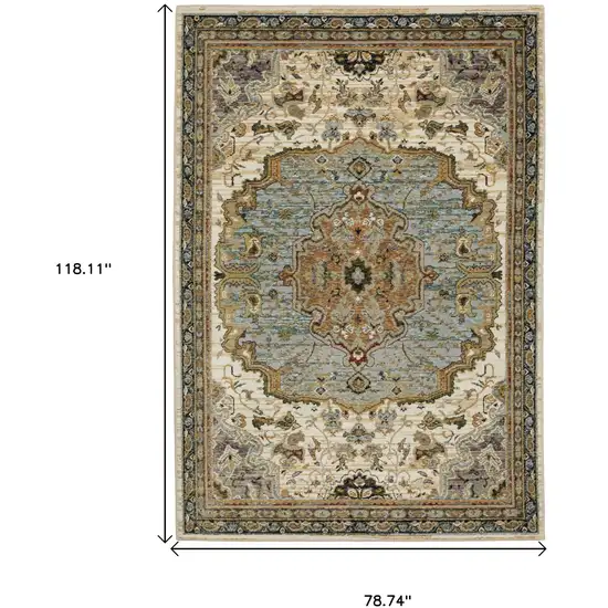 Ivory And Blue Oriental Area Rug Photo 3