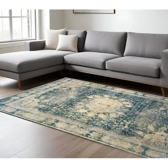 Ivory And Blue Oriental Area Rug Photo 1