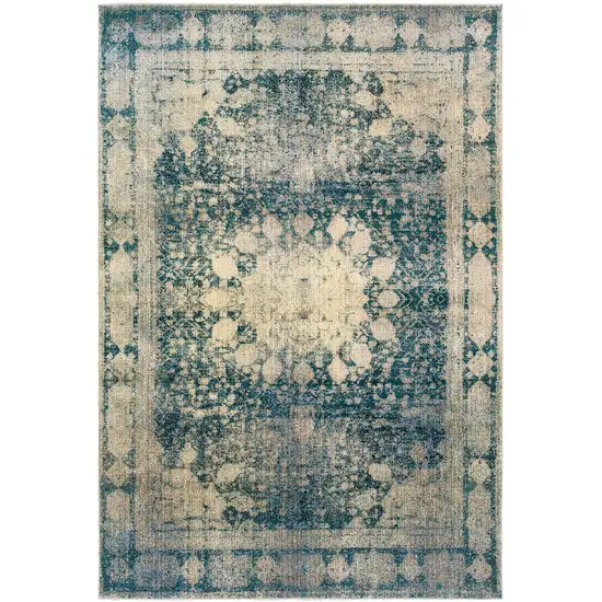 Ivory And Blue Oriental Area Rug Photo 2