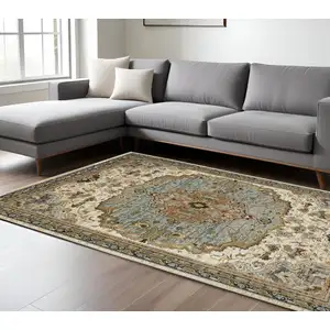 Photo of Ivory And Blue Oriental Area Rug