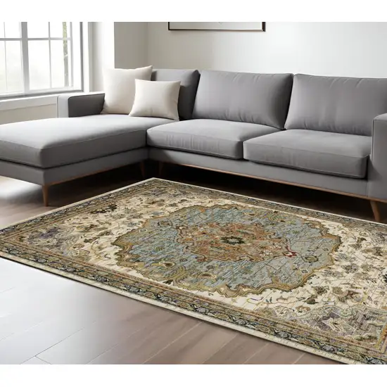 Ivory And Blue Oriental Area Rug Photo 1