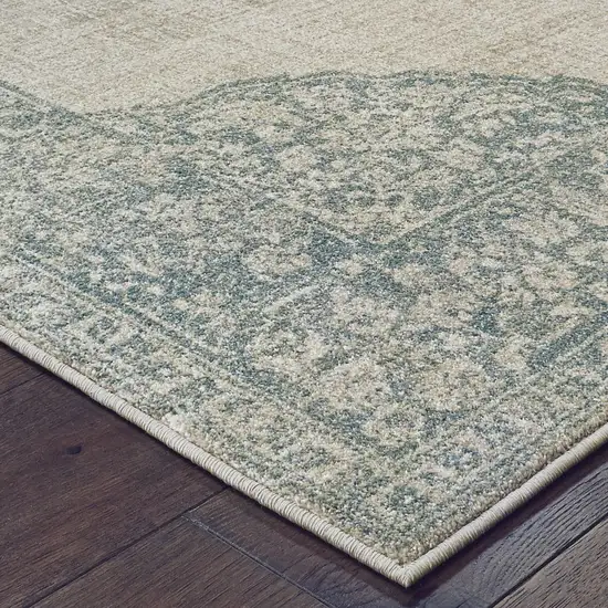 Ivory And Blue Oriental Distressed Area Rug Photo 4