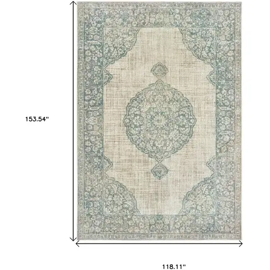 Ivory And Blue Oriental Distressed Area Rug Photo 3