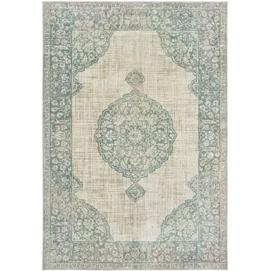 Ivory And Blue Oriental Distressed Area Rug Photo 2