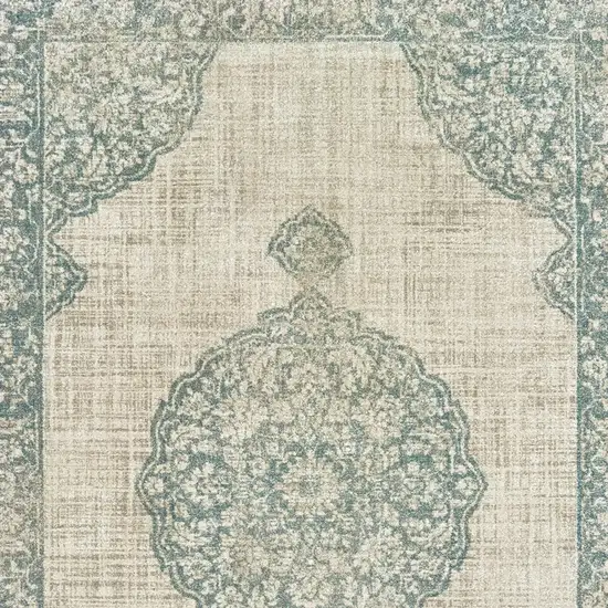 Ivory And Blue Oriental Distressed Area Rug Photo 5