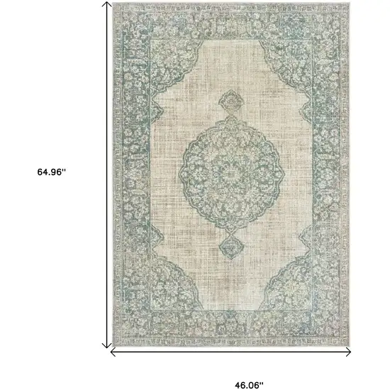 Ivory And Blue Oriental Distressed Area Rug Photo 3