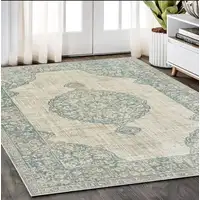 Photo of Ivory And Blue Oriental Distressed Area Rug