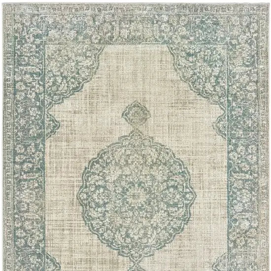 Ivory And Blue Oriental Distressed Area Rug Photo 6