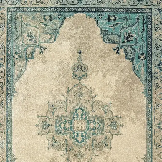 Ivory And Blue Oriental Distressed Area Rug Photo 5