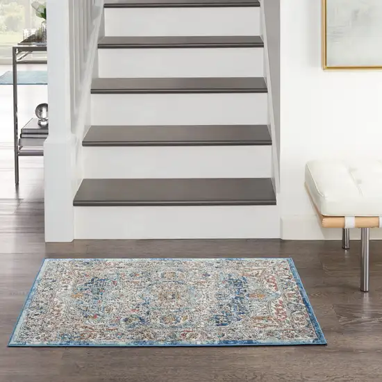 Ivory And Blue Oriental Power Loom Non Skid Area Rug Photo 9