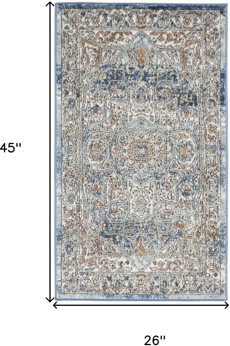 Ivory And Blue Oriental Power Loom Non Skid Area Rug Photo 5