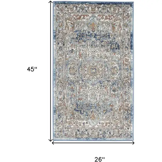 Ivory And Blue Oriental Power Loom Non Skid Area Rug Photo 5