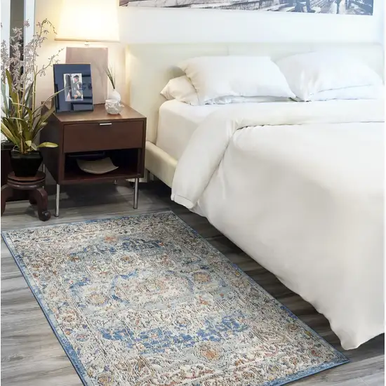 Ivory And Blue Oriental Power Loom Non Skid Area Rug Photo 9