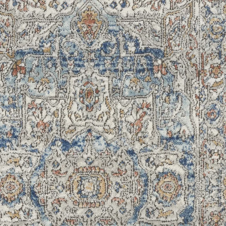 Ivory And Blue Oriental Power Loom Non Skid Area Rug Photo 3