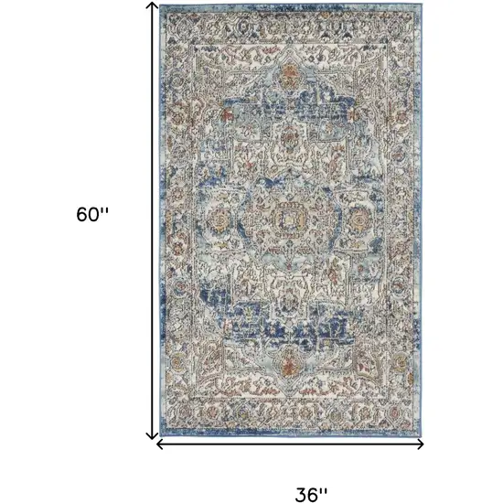 Ivory And Blue Oriental Power Loom Non Skid Area Rug Photo 5