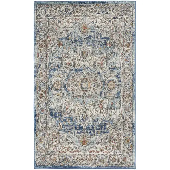 Ivory And Blue Oriental Power Loom Non Skid Area Rug Photo 1