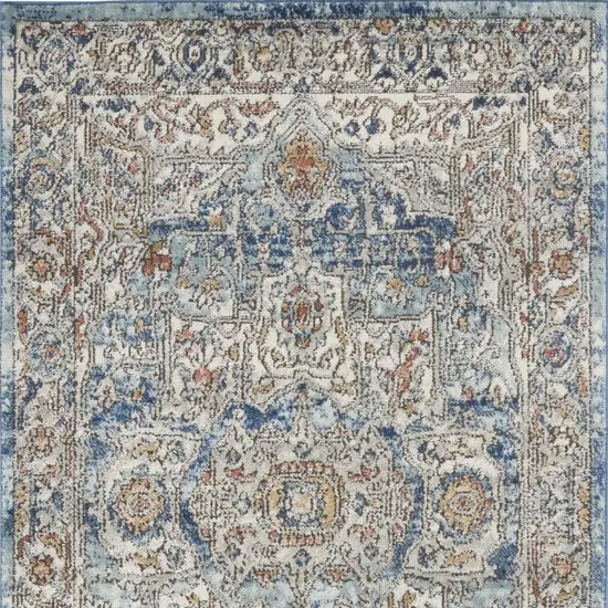 Ivory And Blue Oriental Power Loom Non Skid Area Rug Photo 4