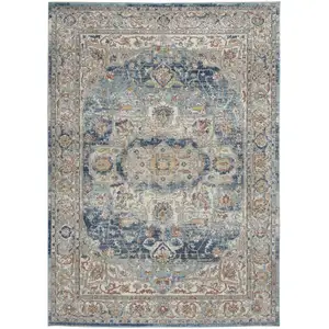 Photo of Ivory And Blue Oriental Power Loom Non Skid Area Rug