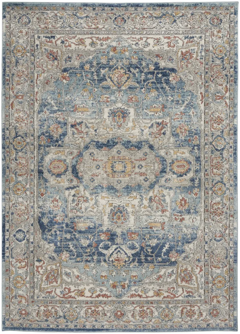 Ivory And Blue Oriental Power Loom Non Skid Area Rug Photo 1