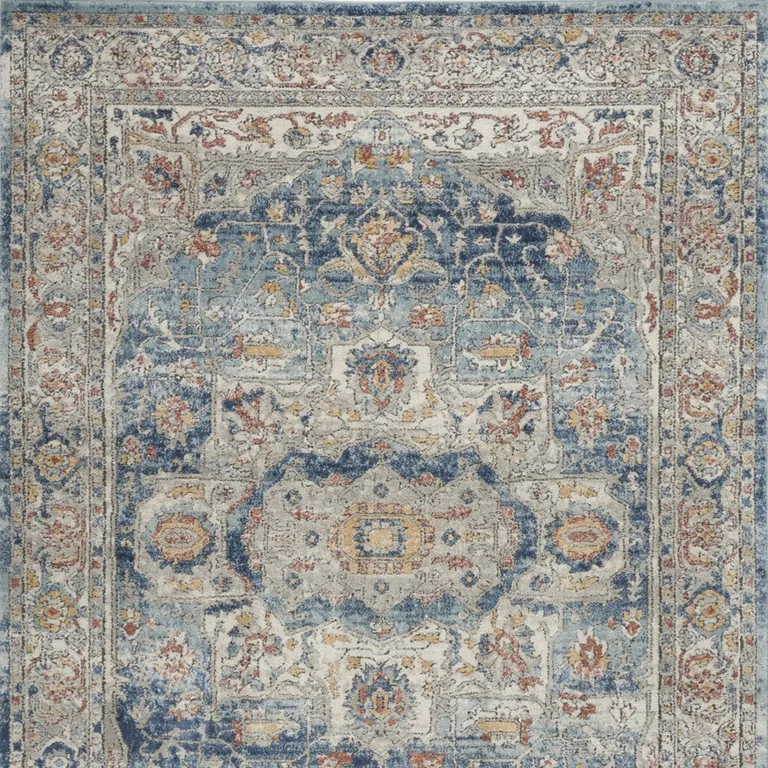 Ivory And Blue Oriental Power Loom Non Skid Area Rug Photo 4