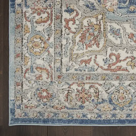 Ivory And Blue Oriental Power Loom Non Skid Area Rug Photo 5