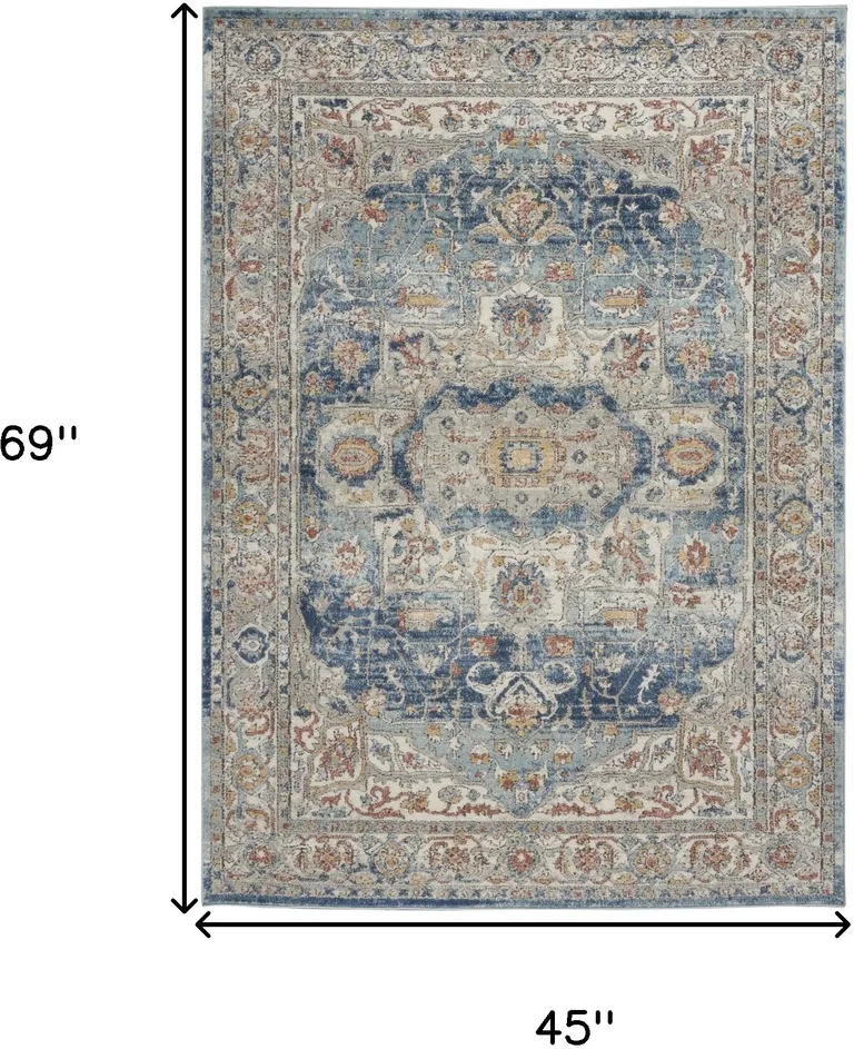 Ivory And Blue Oriental Power Loom Non Skid Area Rug Photo 5