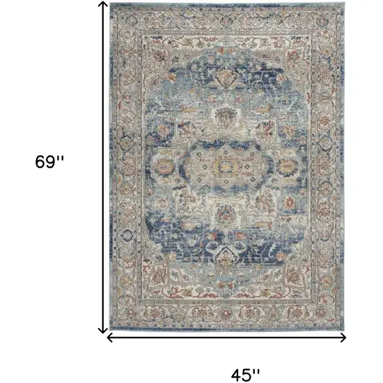 Ivory And Blue Oriental Power Loom Non Skid Area Rug Photo 5