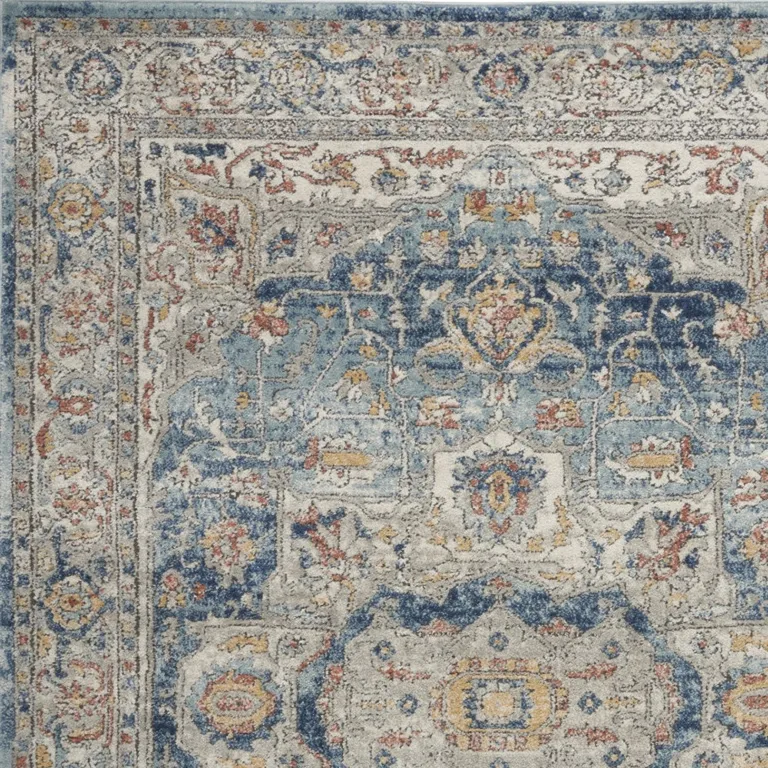 Ivory And Blue Oriental Power Loom Non Skid Area Rug Photo 3