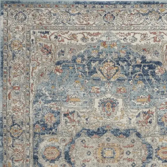 Ivory And Blue Oriental Power Loom Non Skid Area Rug Photo 3