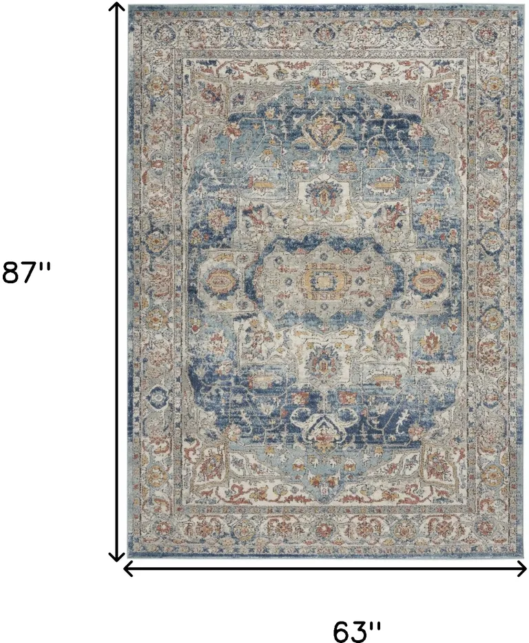 Ivory And Blue Oriental Power Loom Non Skid Area Rug Photo 5