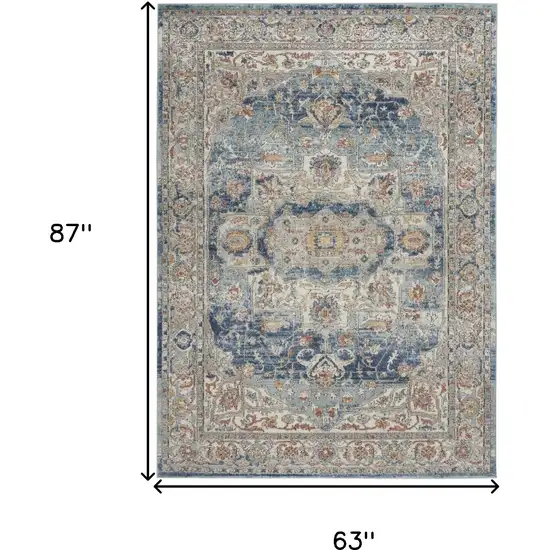 Ivory And Blue Oriental Power Loom Non Skid Area Rug Photo 5