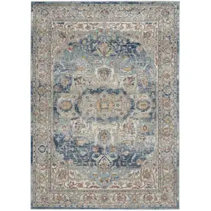 Photo of Ivory And Blue Oriental Power Loom Non Skid Area Rug