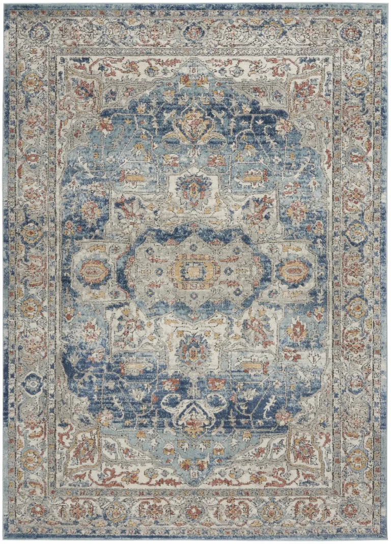 Ivory And Blue Oriental Power Loom Non Skid Area Rug Photo 1