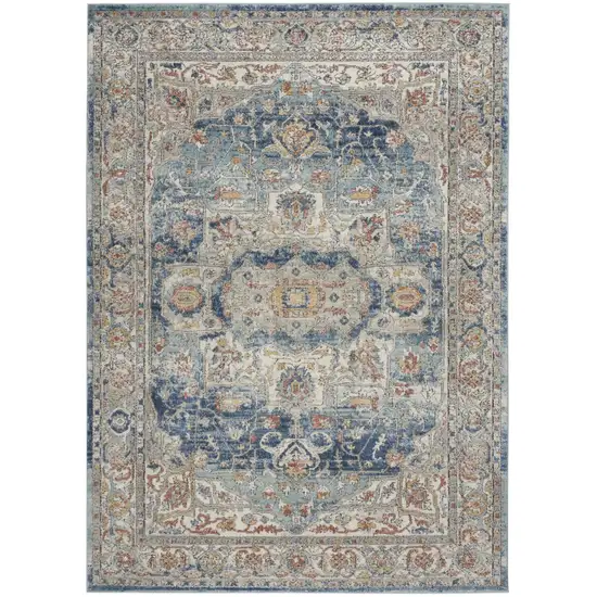 Ivory And Blue Oriental Power Loom Non Skid Area Rug Photo 1