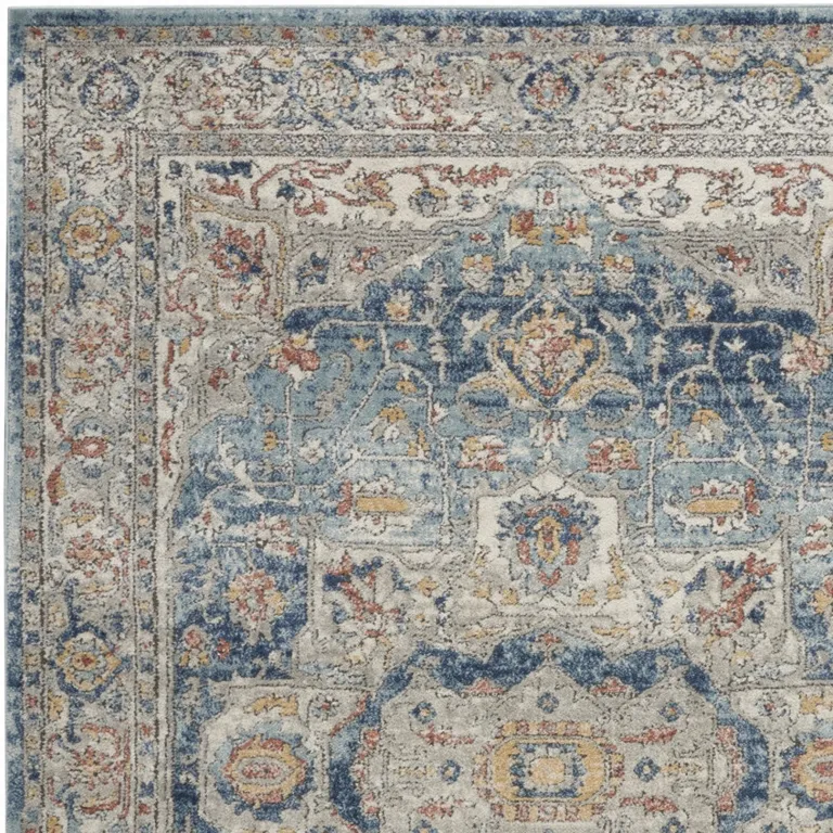 Ivory And Blue Oriental Power Loom Non Skid Area Rug Photo 3