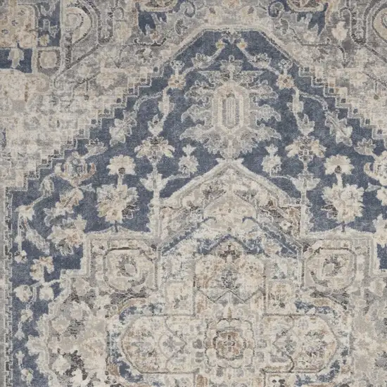 Ivory And Blue Oriental Power Loom Non Skid Area Rug Photo 3