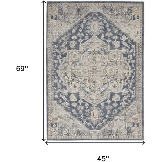 Ivory And Blue Oriental Power Loom Non Skid Area Rug Photo 5