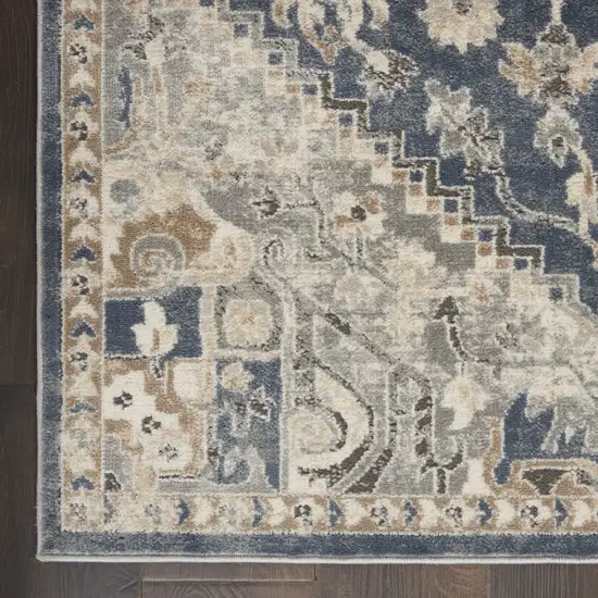 Ivory And Blue Oriental Power Loom Non Skid Area Rug Photo 6