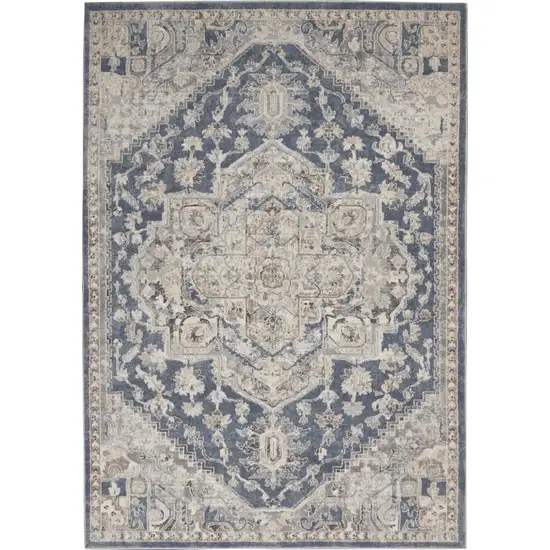 Ivory And Blue Oriental Power Loom Non Skid Area Rug Photo 1