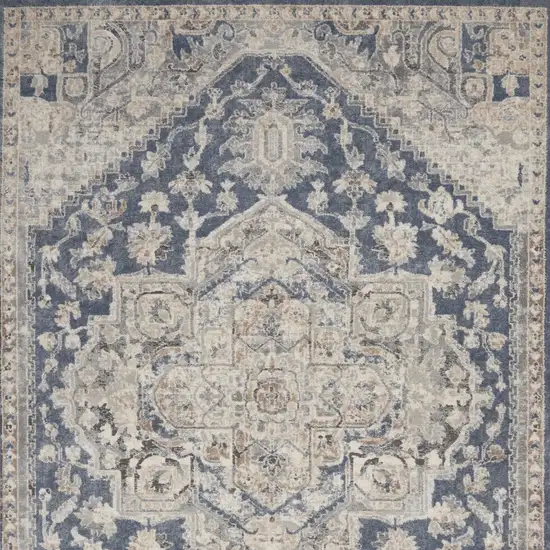 Ivory And Blue Oriental Power Loom Non Skid Area Rug Photo 4