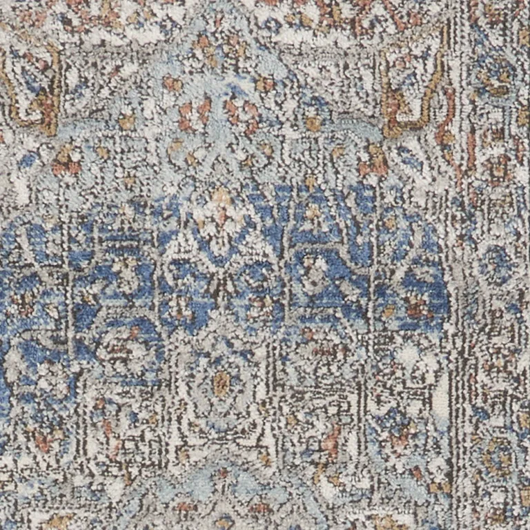 Ivory And Blue Oriental Power Loom Non Skid Runner Rug Photo 3