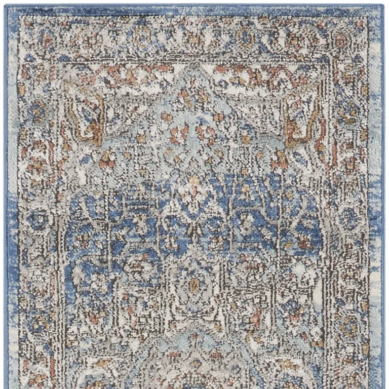 Ivory And Blue Oriental Power Loom Non Skid Runner Rug Photo 4